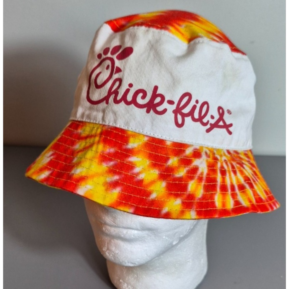 Chick-Fil-A Spicy Chicken Biscuit Hat Bucket Cap Tie-Dye OS White Red Orange
